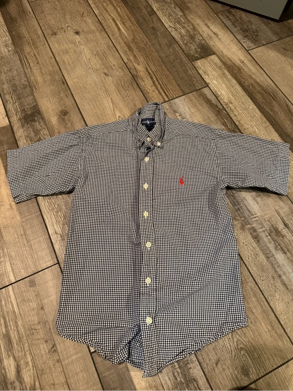 Boys Polo Blue Check Short-Sleeve Button-Down Shirt Size Small )8/10)
